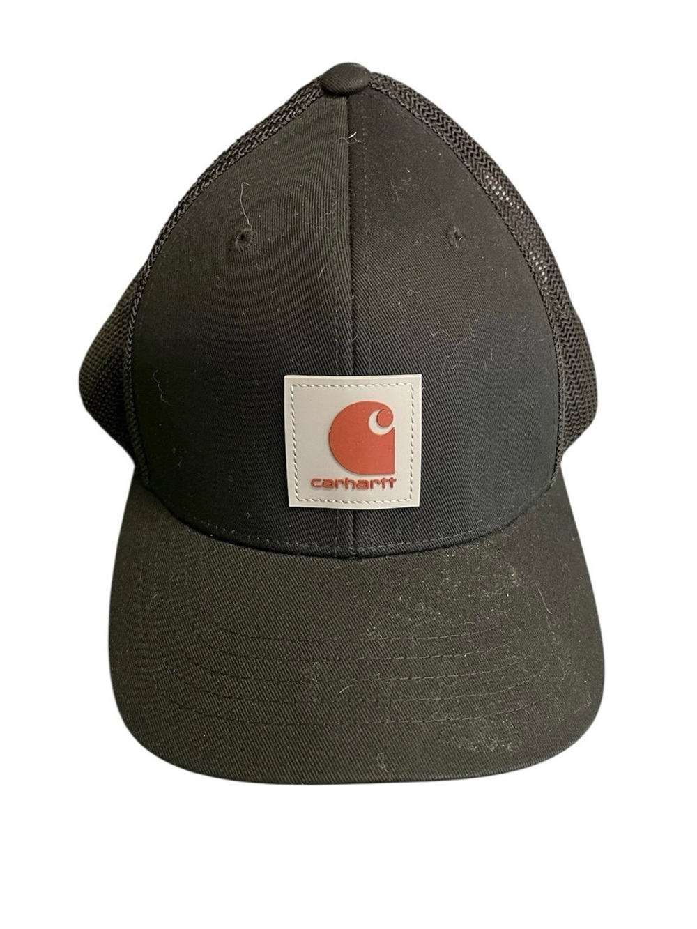Carhartt Black Mesh-Back Cap with Rust Logo Patch